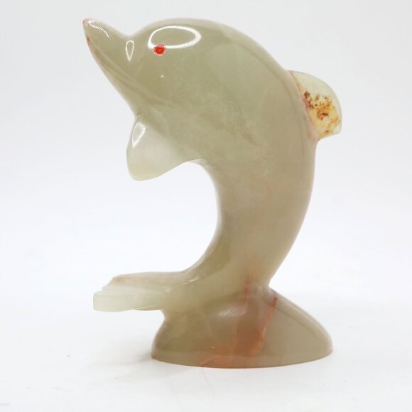 Vintage Onyx Dolphin Figurine Stone Polished Figurine Marble  Decor Green Brown - Picture 1 of 8